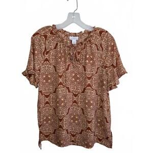 Vintage Liz Claiborne Women's Medium Brown Patterned Blouse